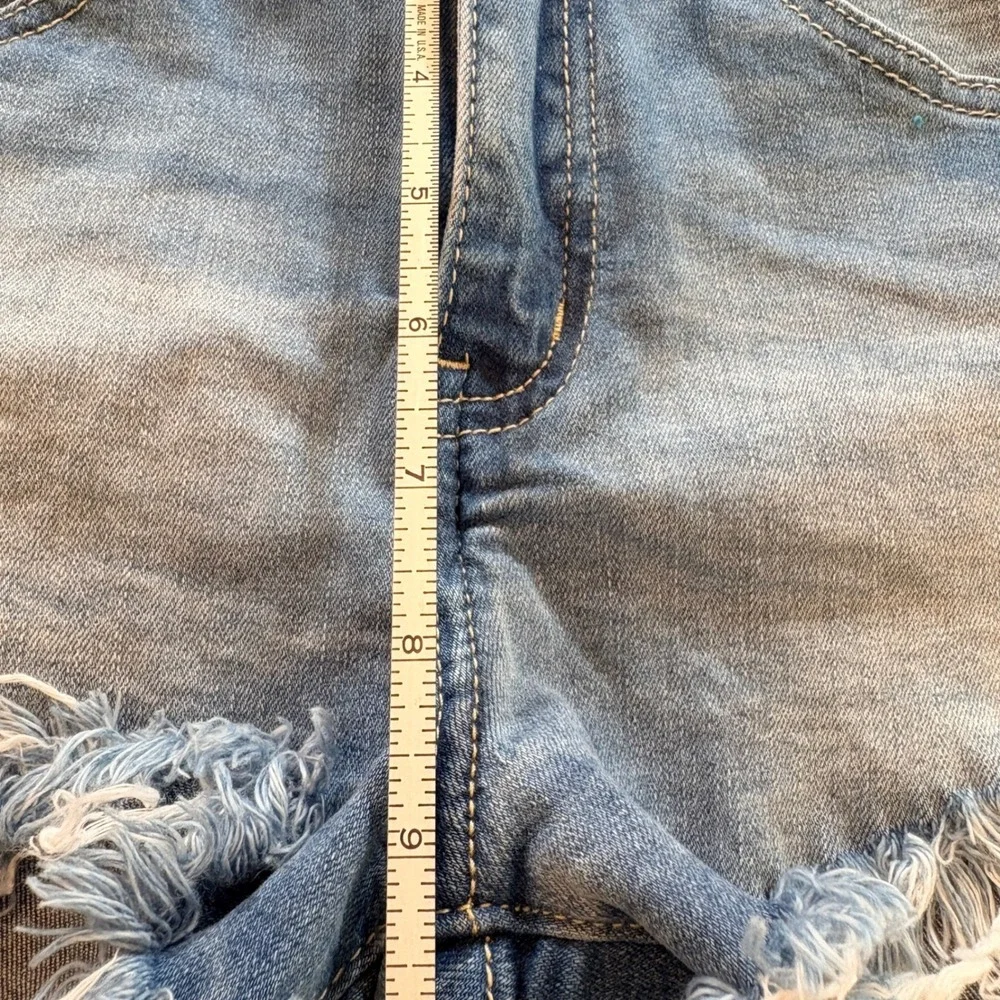 KanCan Denim Shorts Women 0 23 Blue High Rise Frayed Raw Hem Medium Wash Stretch